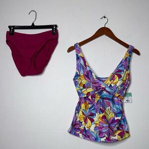 Sunsets Elsie Tankini Swim Top Opalescent & bikini Bottom Set 34DD